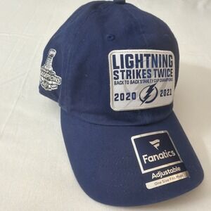 Brand New Tampa Bay Lightning Back to Back Champions Strapback Hat Cap Blue 2021